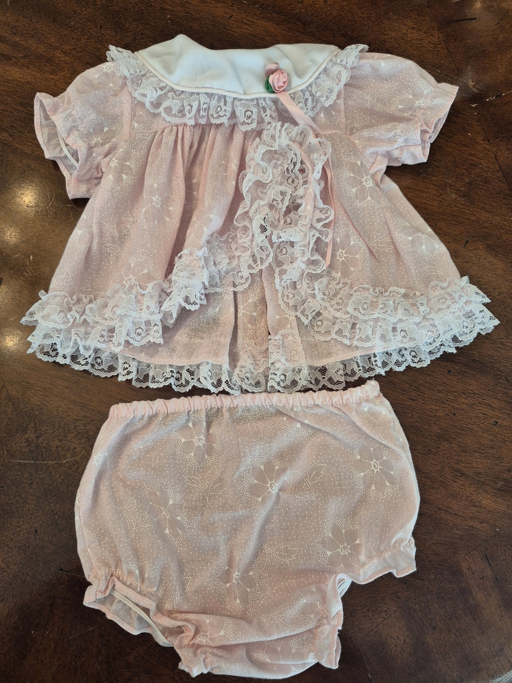 Mothercare VTG Pink Lace Trim Two-Piece Dress Set NB